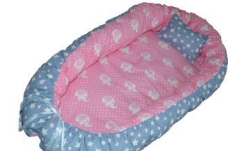 Protectie somn - Babynest, Babymat Handmade, model 75 cm x 40 cm, culoare roz-gri